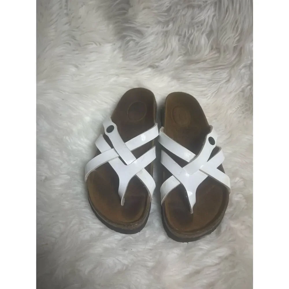 Bertula by Birkenstock White Patent Strappy Slide Sandals EUR SZ36